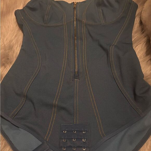 Dark Blue Corset-Style Bodysuit - Picture 1 of 4